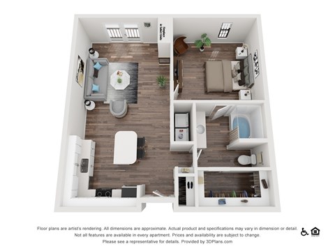 Floor plan for 1 bed, 1 bath, 774 sqft